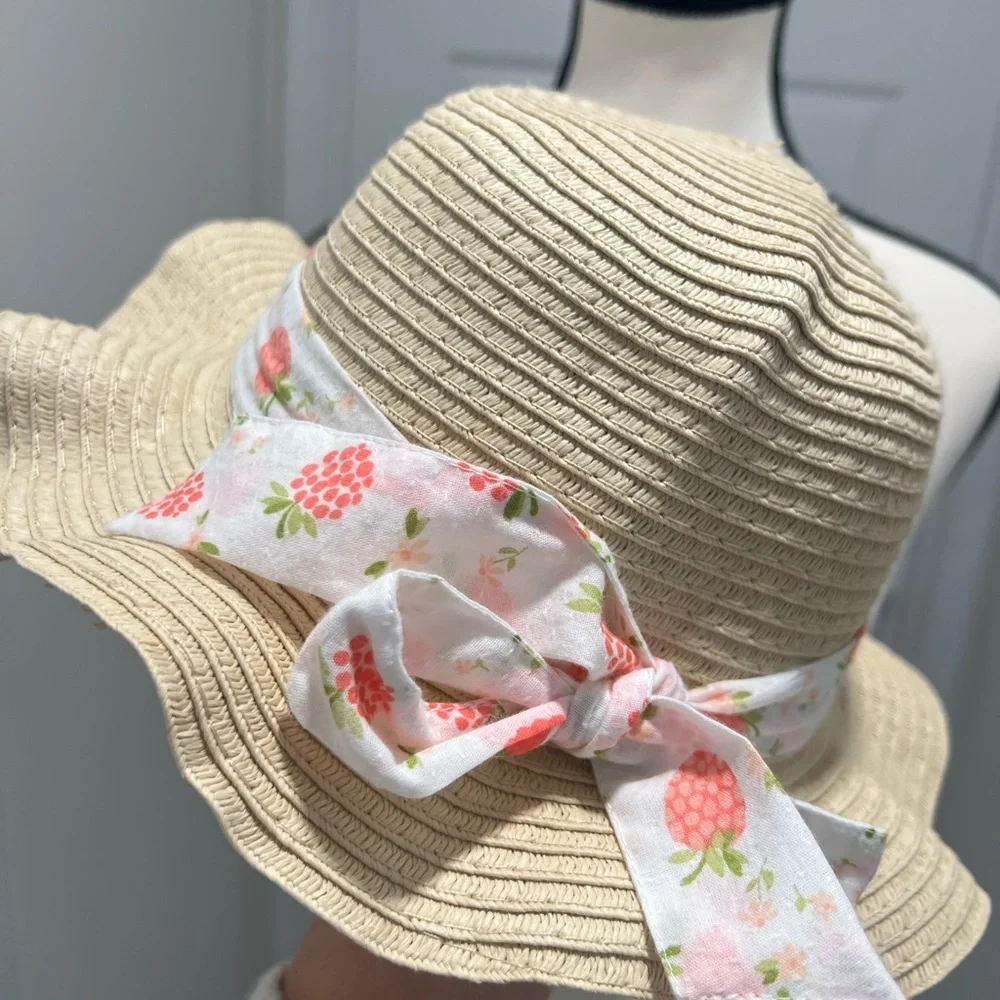 Straw Sun Hat with Floral Ribbon for Kids